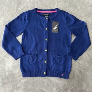 Nautica Little Girls’ Jersey Cardigan Sweater With Pockets, Navy Blue, M(5)
